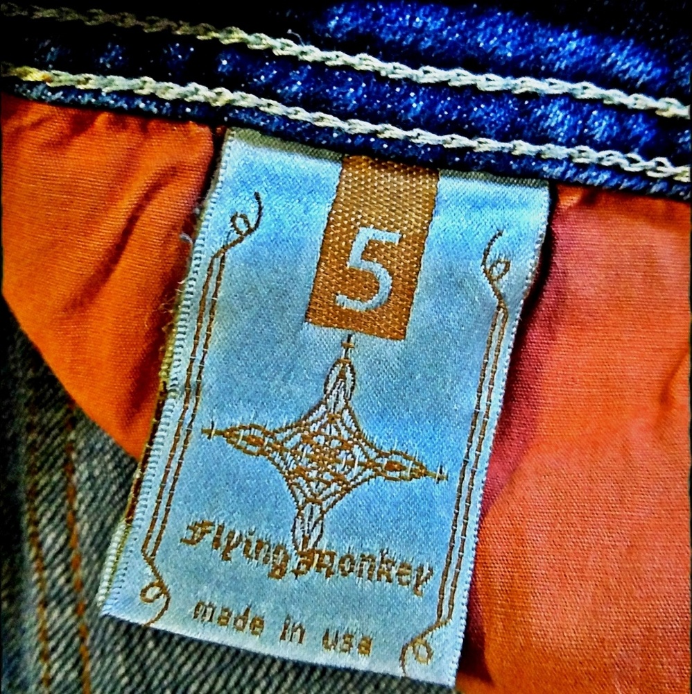 *SOLD*FLYING MONKEY EMBELLISHED FLAP POCKET JEANS - Picture 6 of 7